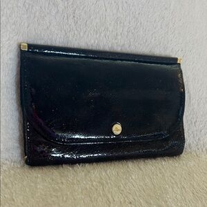 ABAS Black Patent Leather Trifold Wallet